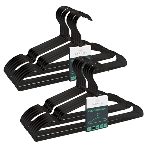 Parusia Kleiderbügel Metall schwarz, 42cm breit, 1cm stark, rostfrei, formstabil, zur platzsparenden Kleideraufbewahrung & Organisation von Kleiderschrank, Kleiderständer, Clothes Hanger (20)