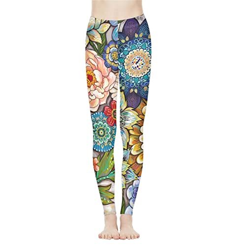 Fusurire FUS-GX-2-205 Boho Mandala Floral Yoga Leggings For Women Teens Girls Tall Soft Sport Exercise Pants Tummy Control And Scrunch Butt Athletic Trousers thumb #1