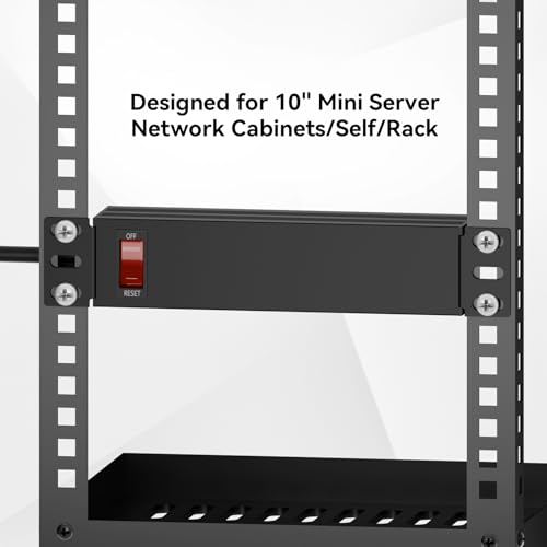 PDU de rack de 10 pulgadas-1U (4 tomas traseras), 125V/15A cable de 1.8 metros, con protección contra sobretensiones miniatura 6