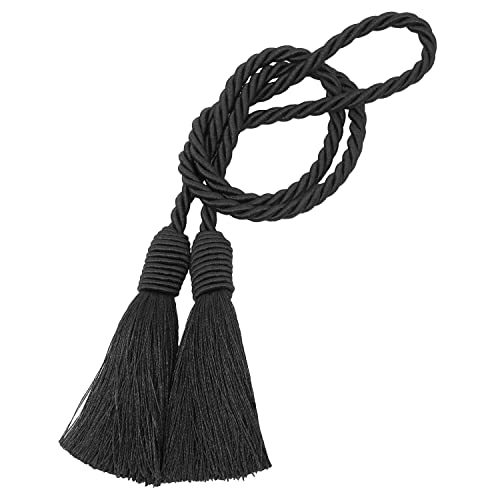 Image of 2 Pack Curtain Tiebacks Handmade Decorative Curtain Holdbacks Rope with Tassel - Black