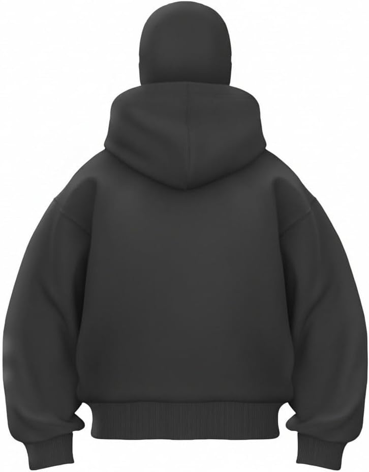 Men's Balaclava Hoodie Winter Double Layer Hooded Sweatshirt with zipper, Fleece-Lined Hip-Hop Hoodie