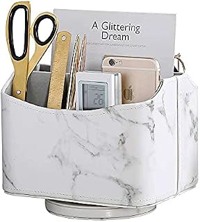UnionBasic Rotating Desk Organizer, 360 Degree Desk Spinning Caddy, Desktop TV Guide/Mail/Media/Remote Controller Holder Organizer, Beige Linen Texture