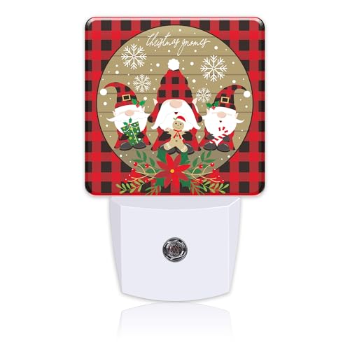 Image of Christmas Gnome Red Black Plaid Night Light for Kids, LED Night Light Plug into Wall with Dusk to Dawn Sensor for Girls Boys Women Men Room Decor, Hallway, Kitchen, Bathroom, Nursery, Stairs
