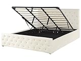  Lit Double en Velours Beige Clair 180 x 200 cm avec Sommier à Lattes et Coffre de Rangement Ultra Confortable et Élégant pour Chambre Glamour Beliani