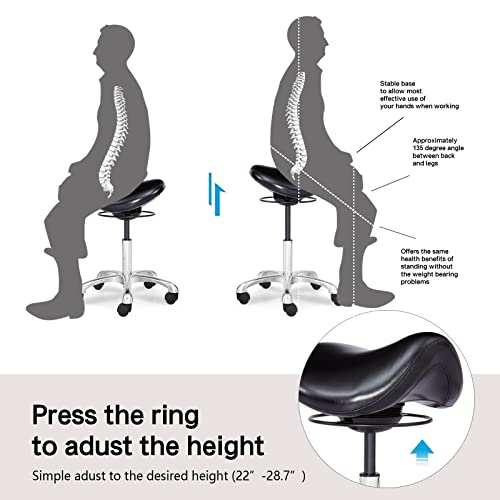 Image of Saddle Stool Swivel Height Adjustable with Wheels Wobble Rolling Stool for Medical Massage Salon Kitchen Spa Drafting Lab Clinic Dentist, Ergonomic Hydraulic Seat Chair Office Stool