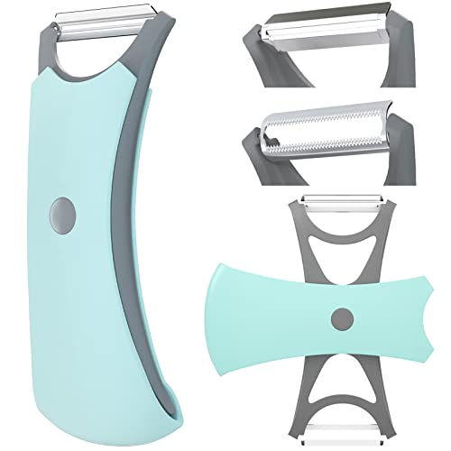NICEKOOL Pelador de Verdura - Pelador de Patatas y Tomate, Pelador Universal para Frutas y Verduras, Corte Bidireccional, con Filo Dentado, Corte Recto, Mango Ergonómico Antideslizante, Azul Cover