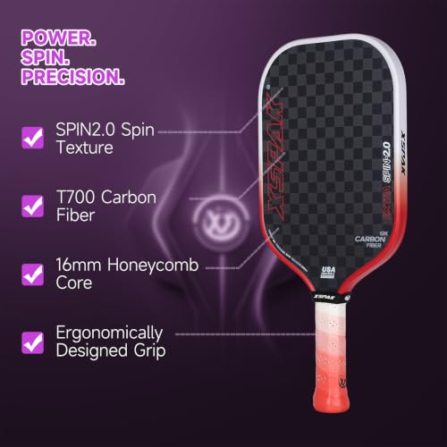 Image of 12K Carbon Fiber Pickleball Paddles, USAPA Polypropylene Honeycomb Paddle with Cushion Comfort Grip, SPIN2.0 World Champion Surface Technology Options Pickleball Racket