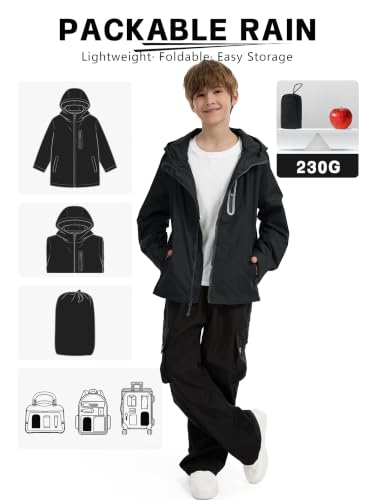 Image of UIQUR Boys Girls Rain Jacket Kids Waterproof Raincoats 5-14 Years | Hooded Lightweight Windbreakers with Zipper Pockets Cycling Camping Running School Lightweight