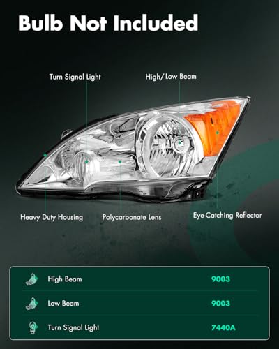Image of SCITOO Headlights for 2007-2011 for Honda CR-V EX /EX-L /LX Headlight Assembly Chrome Housing Amber Reflector Clear Lens Driver and Passenger Side (Bulbs Not Included) | Fit 2007-2011 for Honda CR-V Headlights | Driver & Passenger Side | Chrome Housing Amber Reflector| OE#33101SWAA01