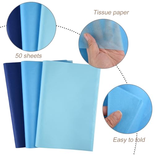 CHRORINE 50 Blatt blaues Seidenpapier, mehrfarbig, Kunst, Geschenkpapier, Großpackung für Babyparty, Hochzeit, Geburtstag, DIY und Basteldekoration