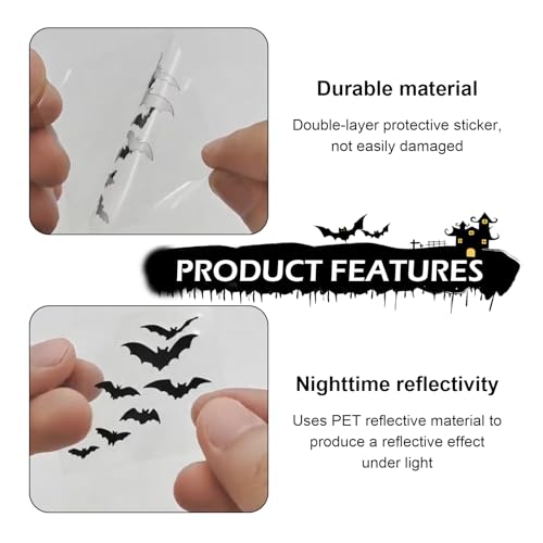 Ferianl Rearview Mirror Halloween Bat Decal, Gothic Flying Bats Vinyl Sticker, Car Decoration Accessories for Vanity Mirror Car Windows Tumbler and Water Bottle (Black)