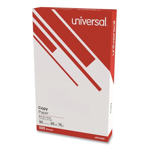 Universal Copy Paper, 92 Bright, 20 lb., 8.5 x 14, Legal Size, White, 500 Sheets/Ream (24200RM)