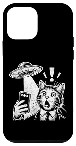 Funny Cat Alien UFO Encuentro Sci-Fi Selfie Carcasa para iPhone 12 mini