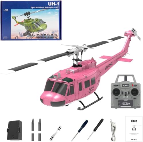Image of RC ERA C032 UH-1 Huey Helicopter - Remote Control Helicopters for Adult, 1 /48 Sacle 2.4G 6CH Gyro Stabilized Aircraft with Altitude Hold & Optical Flow,3D Stunt Drone (Pink)