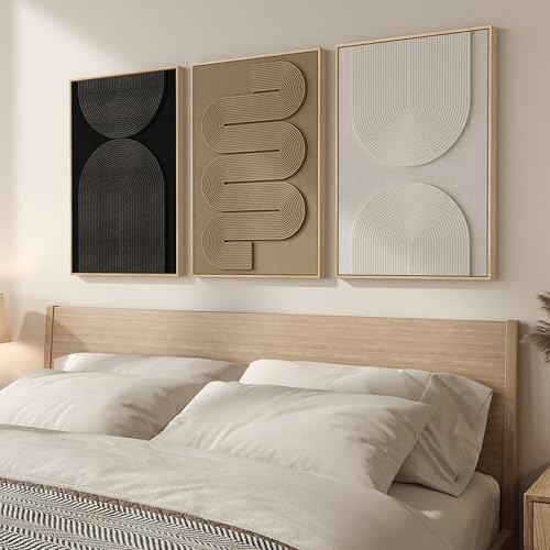 3D Textured Framed Boho Neutral Abstract Wall Art for Bedroom