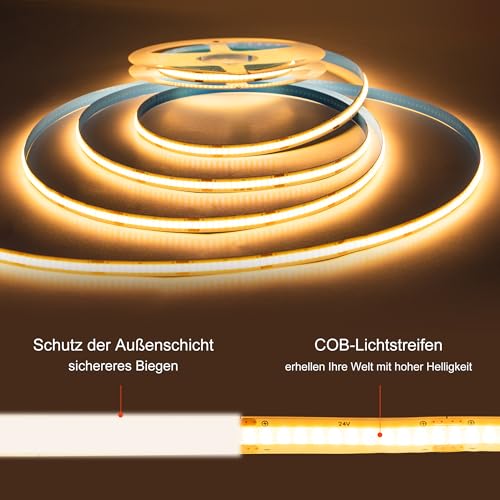 Macchiatto 5m COB LED Streifen Warmweiss 3000K, 640 LEDs Dimmbar Lichtband CRI90+, COB LED Strip Punktlos Flexible für TV… – Ansicht 3