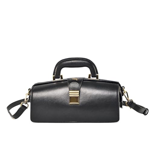 Image of genuine leather handbag cowhide doctor bag brown shoulder bag buckle women's bag