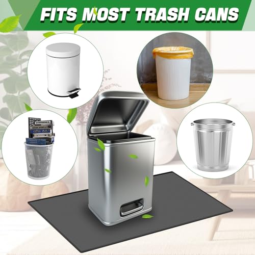 Image of Tinideya Waterproof Trash Can Mat with Raised Edge Non Slip Under Garbage Mat Trash Can Pads Protective Silicone Rubber Tray for Kitchen to Avoid Spills Floor Scratches(Black,11.8 inch X 18.9 inch)