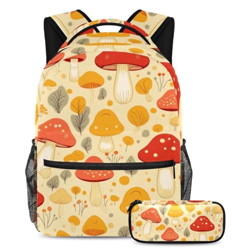 Sac à dos motif champignon avec trousse pour les sorties de week-end et les cours des ados