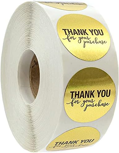 1.25" Round Gold Foil Thank You for Your Purchase Stickers / 1000 Thank You Labels Roll/Small Business Thanks Labels/Made in The USA