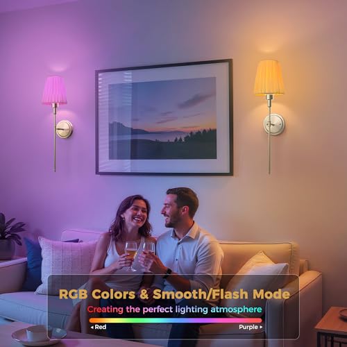 Image of DORESshop Battery Operated Wall Sconce Set of 2, 10 Color Wireless Wall Light Easy to Install, Sconce Wall Decor Set of 2 for Bedroom, Living Room, Pleated Fabric Shade, Nickel, 24.6in