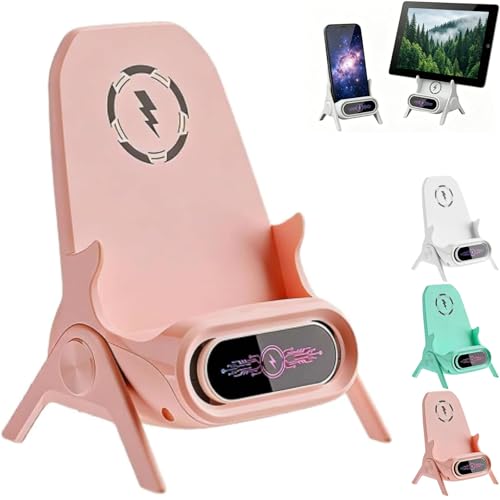 Mini Chair Wireless Fast Charger, 2026 New 3 in 1 Multifunctional Phone Holder Stand with Speaker, Adjustable Desktop Fast Charging Stand for All Cell Phones (Pink)