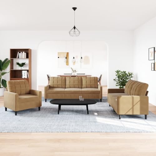 Gecheer 3-TLG. Sofagarnitur Sessel Couch Sofa Wohnzimmersofa Couchgarnitur Designsofa Sitzmöbel Polstermöbel mit Kissen Braun Samt 3278358 – Bild 4
