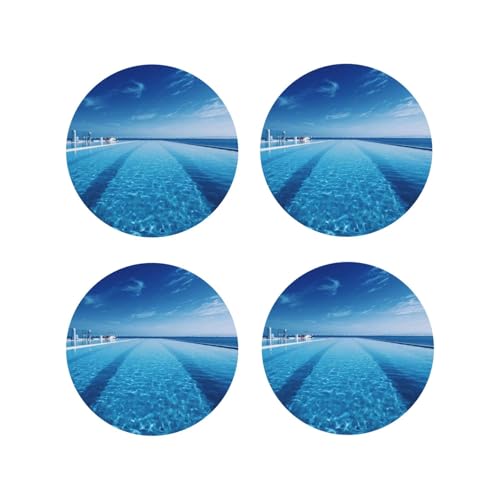 Untersetzer-Set, rund, Leder, blau, Swimmingpool, für Getränke, saugfähige Tassenunterlagen mit Halter, hitzebeständig, Kaffeetassenunterlage für Küche und Büro, 4 Stück Untersetzer-Set, rund, Leder, blau, Swimmingpool, für Getränke, saugfähige Tassenunterlagen mit Halter, hitzebeständig, Kaffeetassenunterlage für Küche und Büro, 4 Stück