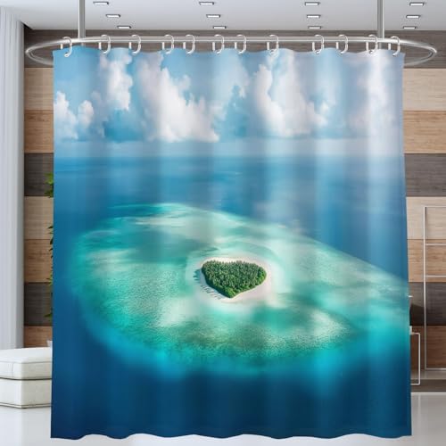 Rideau de douche 180x180 cm tropical turquoise en polyester imperméable - 3