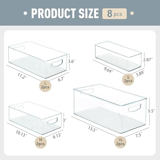 8 PACK Freezer Organizer Bins Clear Stackable Storage Bins with Side Handles for Fridge Organization and Storage Home Organization Must Haves