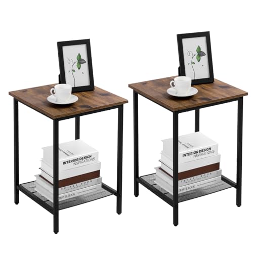VASAGLE End Table Set of 2, 2-Tier Nightstands Side Table Night Stand Bedside Desk