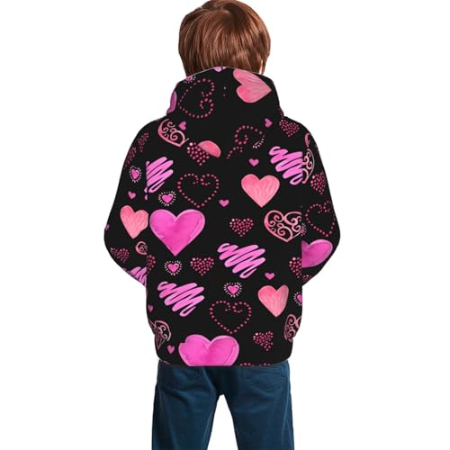 Red Watercolor Hearts Kid Hoodies Boys Sweatshirts Girls Pullover with Pocket4