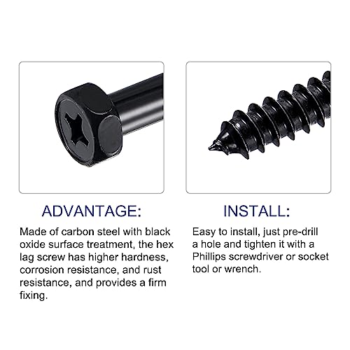 METALLIXITY Hex Lag Screws (5/16" x 2-1/2") 10Pcs, Carbon Steel Phillips Self-Tapping Wood Bolts - for Household Applications - Image 4