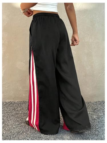 GORGLITTER Girl's Zip Up Track Pants Y2K Color Block High Waisted Baggy Wide Leg Parachute Pants4