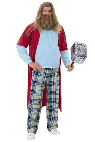 Arvilhill 4 Pcs Plus Size Thor Suit Overall for Adult Men Hoodie Full Set Outfit with Sweatshirt Pant Robe Gloves Funny Theme Party Cosplay Competition Group Costume 2XL