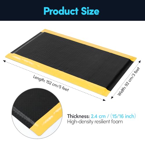 Image of 3 x 5 FT Anti Fatigue Mats Industrial 15 /16 Inch Thick Soft Sponge Ergonomic Mat Durable Heavy Duty Diamond Plate Work Mat for Standing Non Slip Industrial Grade Floor Mat for Leg & Back Pain