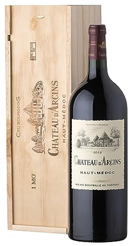 Coffret Cadeau Caisse Bois - MAGNUM Château Arcins - AOP Haut Medoc - Cru Bourgeois - Vin Rouge - 1,5 L