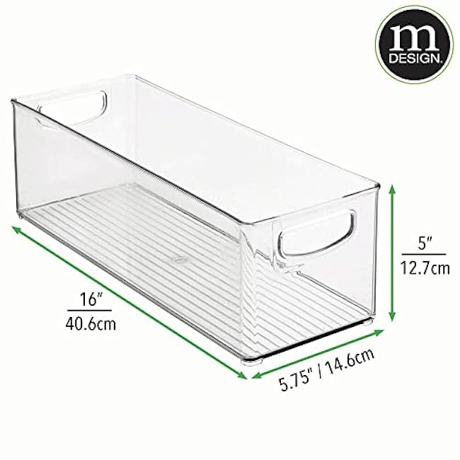 mDesign Plastic Stackable Kitchen Organizer - Storage Bin with Handles for Refrigerator, Freezer, Cabinet, and Pantry Shelves Organization - Food Container - 2 Pack - Clear