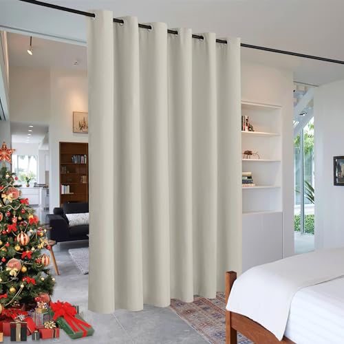 RYB HOME Extra Wide Curtain - Blackout Room Divider Curtain Heavy Weight Space Separation Backdrop Darkening Drapes for Bedroom Living Room Dining Apartment, W 120 x L 96, Natural