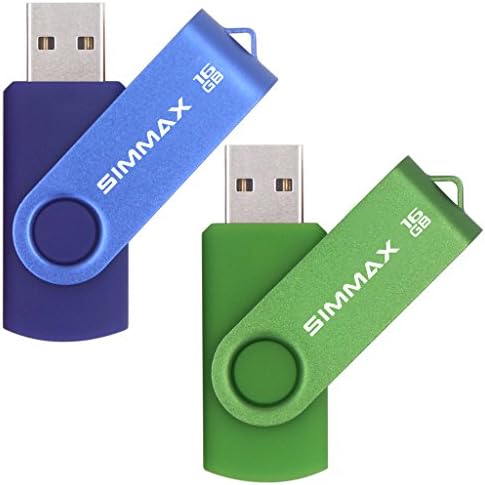 SIMMAX USB Flash Drives 2 Pack 16GB Memory Stick Swivel Design USB 2.0 Flash Drive Thumb Drive Zip Drives (16GB Blue Green)