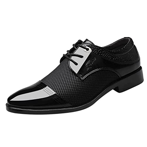 HINDOLA Men's Business Shoes Classic Black Patent Fashion Wedding Suit Shoes Leather Modern Formal Oxfords Lace Up Shoes for Men