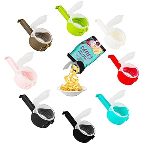 Verschlussclips mit Ausschütter - 8 Set Tütenclips Kunststoff Cover