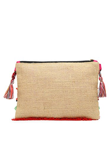 Image of The House of tara Cross Body Sling Bag with Embellishments and Tassels /Trims | Internal Zip Pocket | Jute Crossbody Bag in Multi Colour with Zip Closure | Handmade.