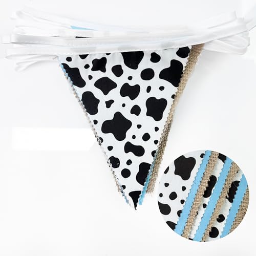 Image of 32Ft Western Cowboy Party Decorations Burlap Cow Triangle Flag Fabric Banner Pennant Bunting Garland Streamer for Western Cowboys Birthday Baby Shower Derby Day Farm Animals Wild Party Decor Supplies