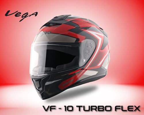 Image of Vega VF 10 Turbo Flex Full Face Riding Helmet with Shock-Absorbing Liner, Lightweight Shell, Aerodynamic Design, Ventilated Interior, Comfortable Fit, and Modern Black Red Styling Black Red M