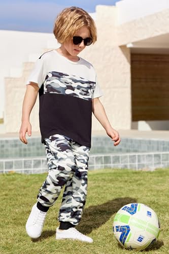 Image of Arshiner Boy's Pants Set - 2 Piece ColorBlock Short Sleeve T-Shirt and Active Pants - Casual Clothing Outfits 5-12 Years