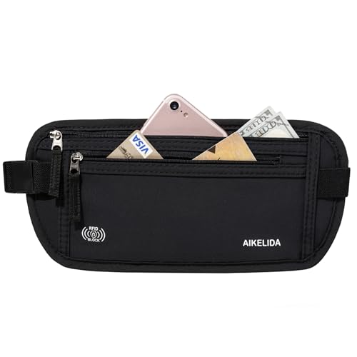 Image of Money Belt - Slim Passport Holder RFID Blocking Travel Wallet Undercover Fanny Packs for Men Women - Black