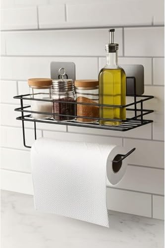 Sas Haus Yapışkanlı Raflı Kağıt Rulo Havluluk Peçetelik Solo Kağıtlık Banyo Mutfak Düzenleyici Raf Siyah Shr Siyah 25 X 15 - Görsel 2