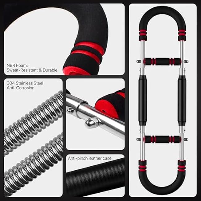 MACYO Saker Twister Arm Trainer 40-110lbs Adjustable, Portable Home Gym Equipment for Chest & Arm Workout - Detachable Spring Steel Design, Anti-Slip Foam Grip