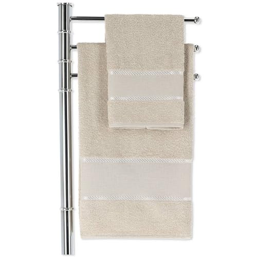 Casatessile Toallas de Bordado de par de Aida Juego de 2 Toallas de baño para Rostro y bidé - Beige Sabbia